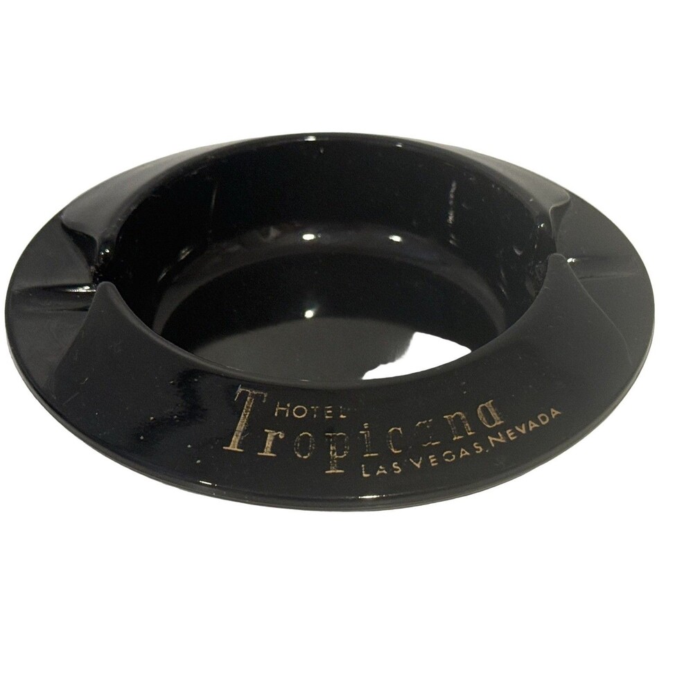 Hotel Tropicana Las Vegas Folies Bergere Ashtray Black Glass 5" Double-Sided